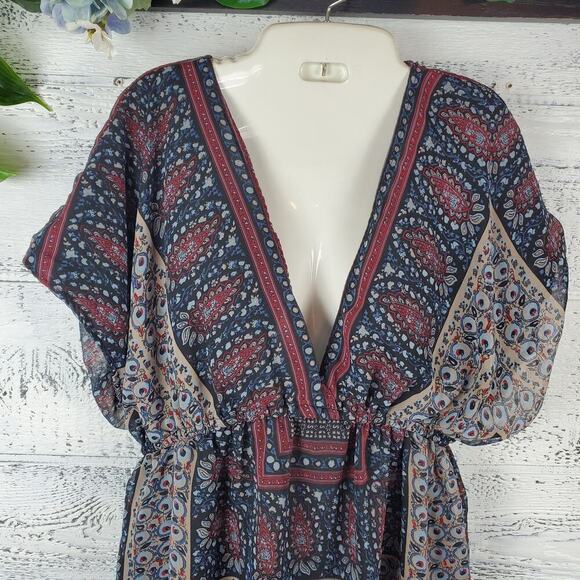 Viintage She's Cool Boho Paisley Floral Blouse Size 1X Y2K Festival Hippie - Picture 2 of 7